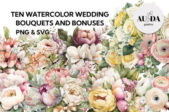 10 Watercolor Wedding Bouquets 2 Illustrations Review