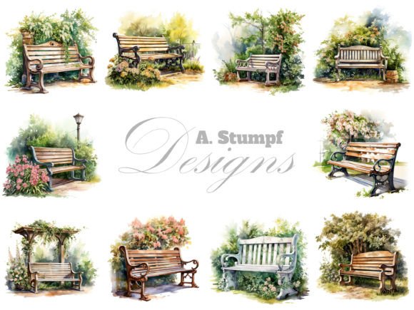 Bench in Summer Park Watercolor Clipart Review