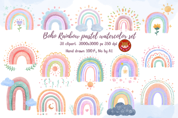 Boho Rainbow Pastel Watercolor Clipart Review