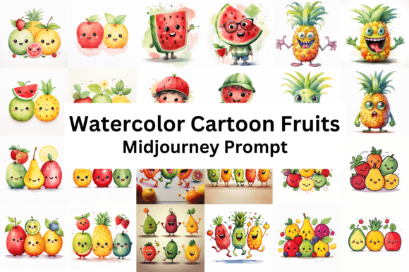 Cartoon Fruits Watercolor Illustrations for Editorial Design