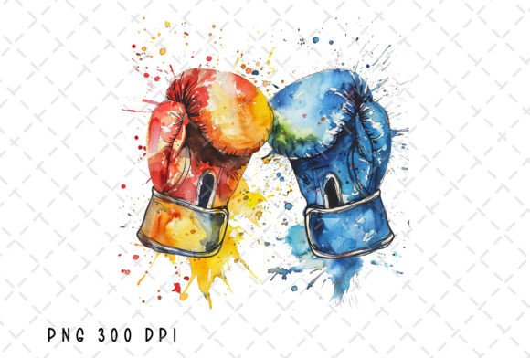 Colorful Boxing Gloves Watercolor Boxer Illustrations