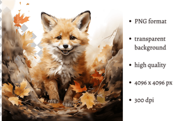 Cute Watercolor Autumn Fox PNG Clipart Illustrations