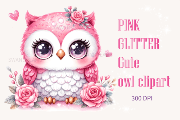 Cute Watercolor Pink Floral Baby Owl Png Illustrations