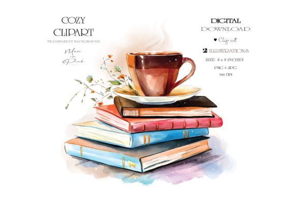 Digital Watercolor Coffee Clipart PNG for Illustrations