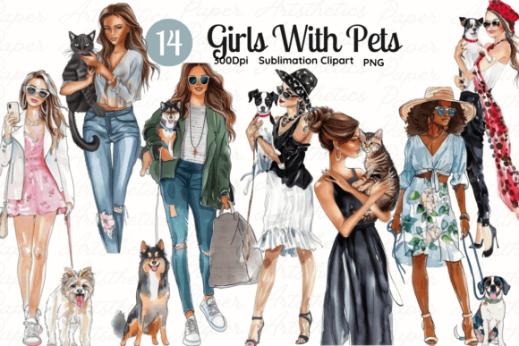 Girl with Pet Clipart Watercolor Illustrations Review