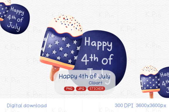 Happy 4th of July Clipart Watercolor Illustrations