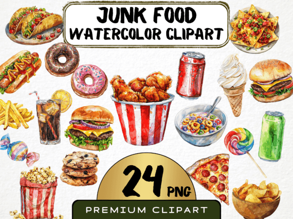 Junk Food Watercolor Clipart 24 PNG: An Embroidery Review