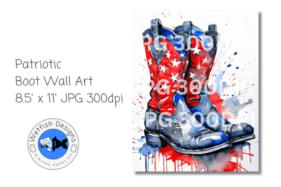 Patriotic Cowboy Boots Watercolor Illustrations Review