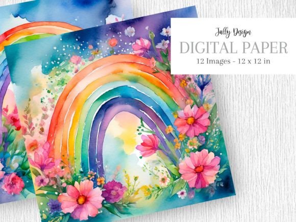 Rainbow and Flowers Watercolor Paradise Illustrations