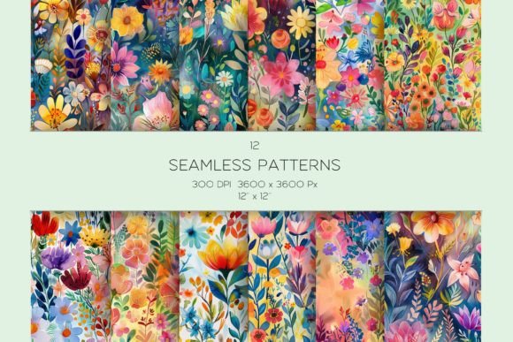 Watercolor Abstract Flower Paper Set Illustrations