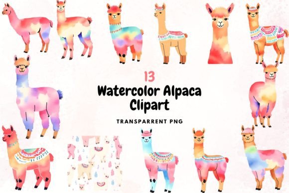 Watercolor Alpaca Clipart PNG: Illustrations for Sellers
