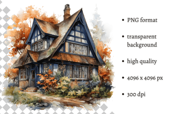 Watercolor Autumn Cottage Illustrations for Branding