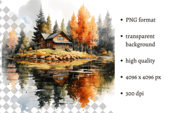 Watercolor Autumn Lake Cabin Clipart: Illustrations Review