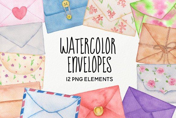 Watercolor Envelopes Cliparts: Illustrations for Branding