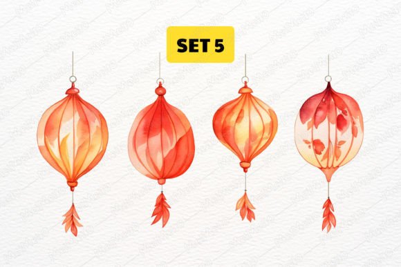 Watercolor Fall Physalis Lantern Light Illustrations