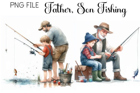 Watercolor Father and Son Fishing PNG: Illustrations Review