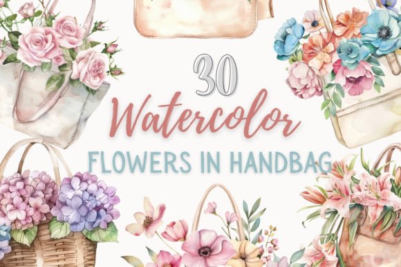 Watercolor Flowers in Handbag Clipart Review