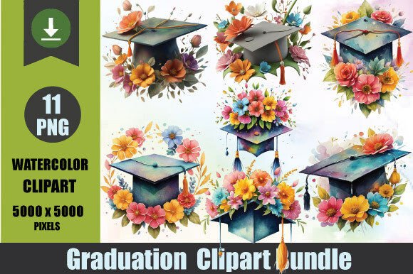 Watercolor Graduation Hat Clipart Bundle: Illustrations Review