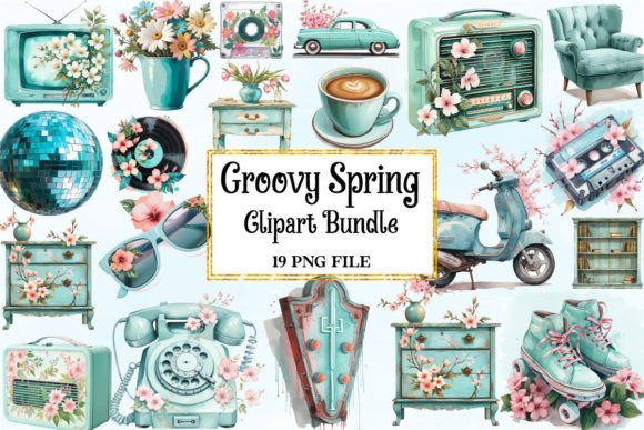 Watercolor Groovy Spring Clipart: Illustrations Review