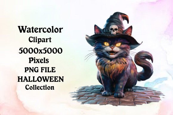 Watercolor Halloween Cat Collection Clip: Illustrations Review