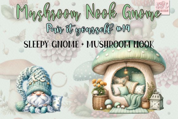Watercolor Mushroom Nook Gnome Set 14 Illustrations
