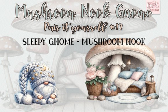 Watercolor Mushroom Nook Gnome Set 17 Illustrations