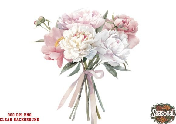 Watercolor Peonies Flower Bouquet PNG Illustrations