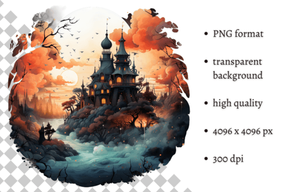 Watercolor Spooky Halloween PNG Clipart Illustrations