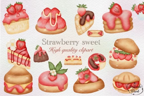 Watercolor Strawberry Sweet Clipart Illustrations