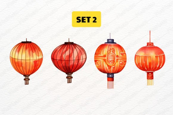 Watercolor Traditional Chinese Lanterns Illustrations