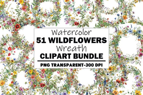 Watercolor Wildflowers Wreath Clipart Bu Illustrations