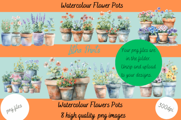 Watercolour Flower Pots Illustrations for Brand Design