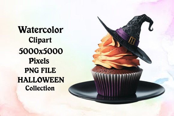 Watercolour Halloween Cupcake Illustrations for Blogs