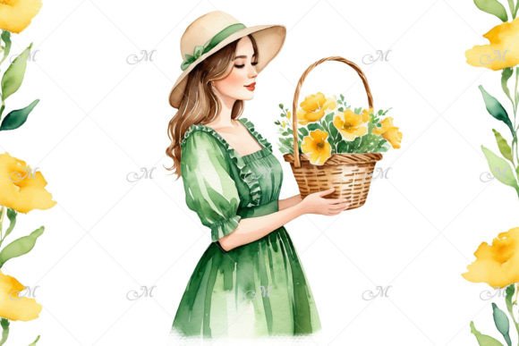 Young Woman Gardening Watercolor Clipart for Illustrations